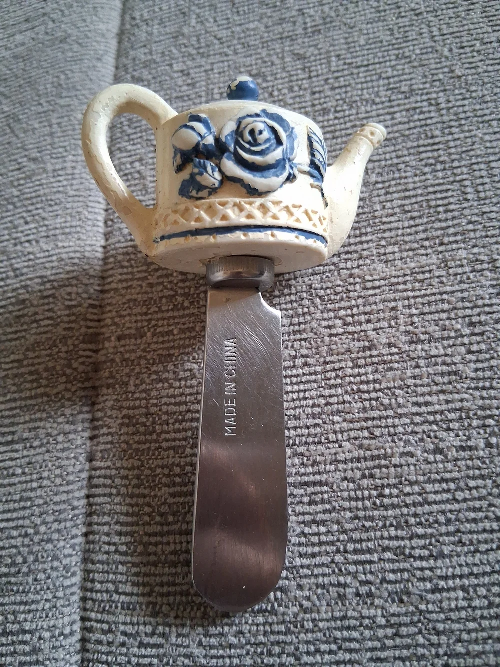Boston Warehouse Blue and Cream Teapot Handle Butter Knife Spreader